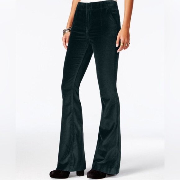 Free People Oxanna Jewel Green Stretch Velvet Flared Pants Women's Size 29 Hippy - Picture 1 of 12